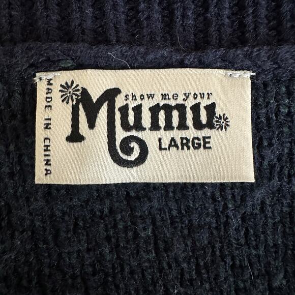 Show Me Your Mumu Cardigan Sweater Easy Cardi Moose Buddies Navy Blue Size Large - Picture 4 of 11